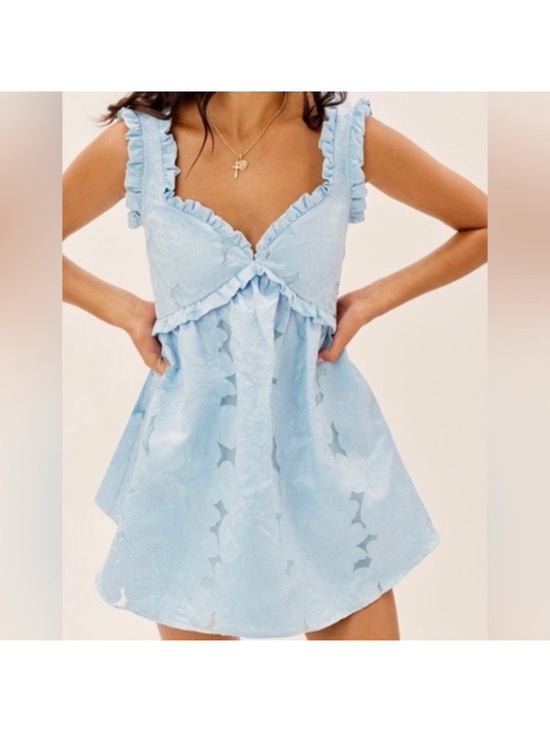 For Love And Lemons Dresses & Skirts - For Love & Lemons Light Blue Ruffle Mini Dress